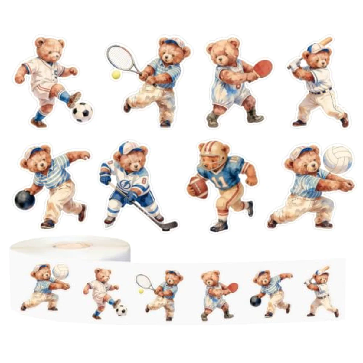 500Pcs Sport Bear Sticker Roll Ball Game Bear Stickers Cute Cartoon
