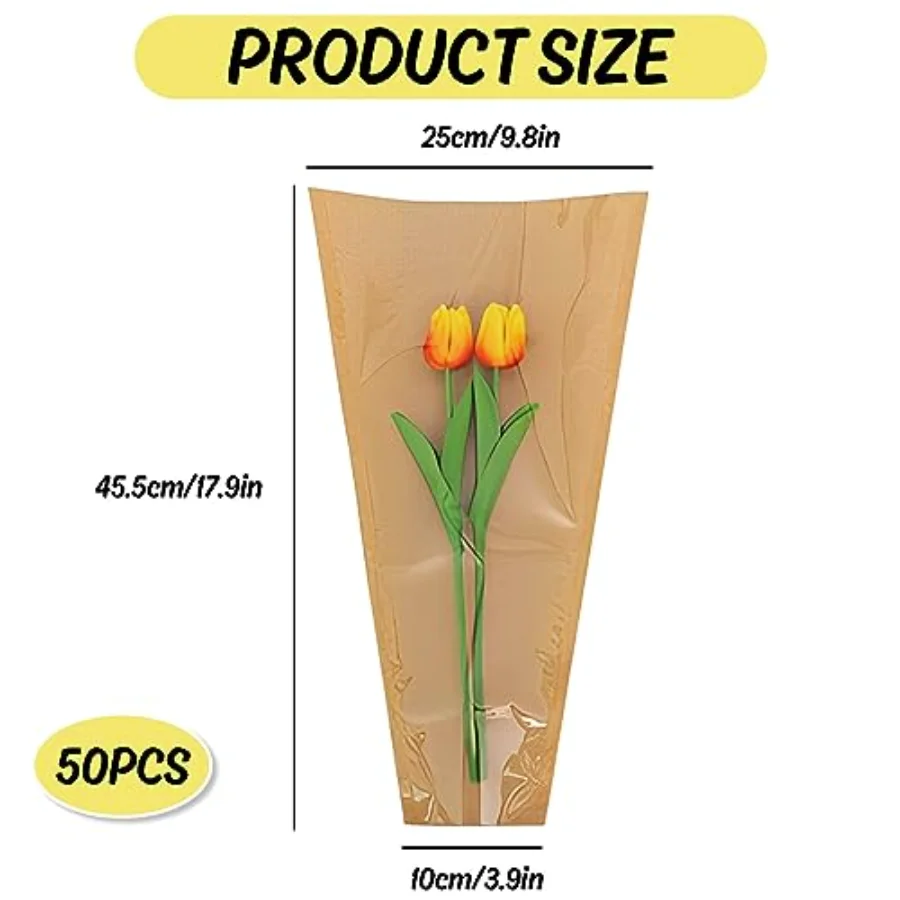 50Pcs Flower Wrapping Bags Mother's Day Kraft Paper Floral Packing Sleeves, view 2