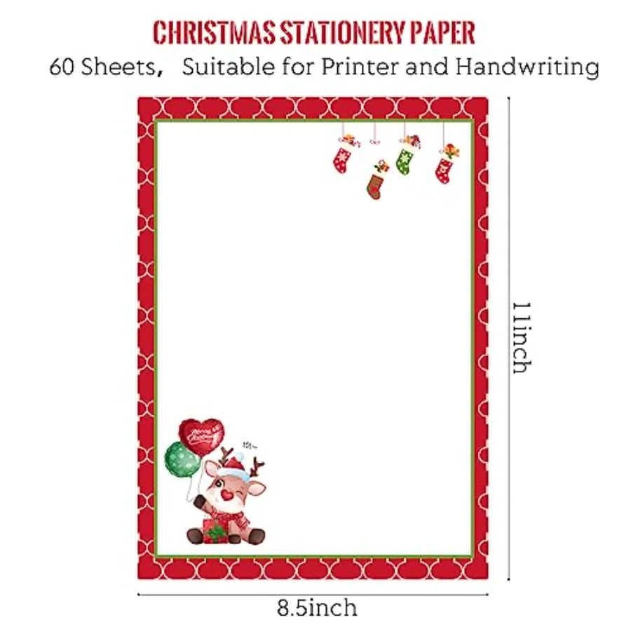 60 Sheet Christmas Letter Paper 4 Design Cartoon Stationary Writing Paper, view 2