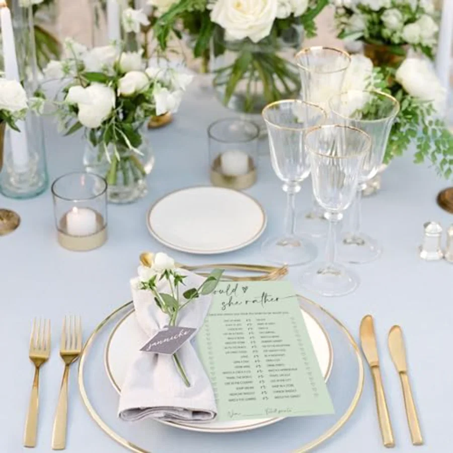 50 Sheets Sage Green Bridal Shower Game Cards Greenery Double Sided Party, view 3