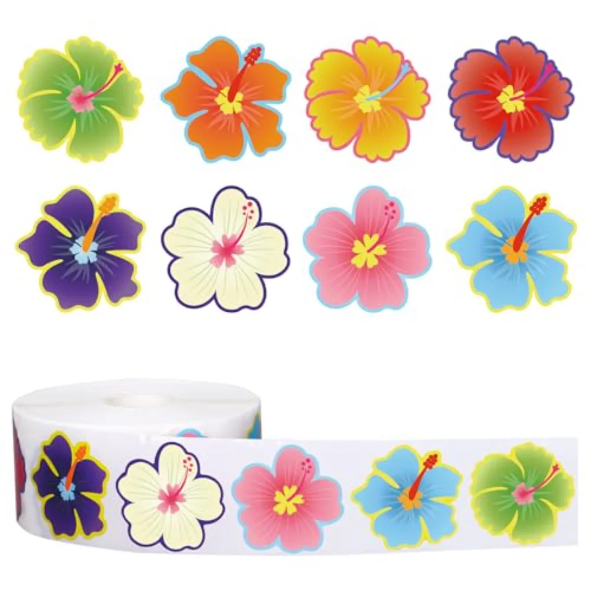 1000Pcs Hawaiian Tropical Luau Stickers Summer Hibiscus Sticker Self