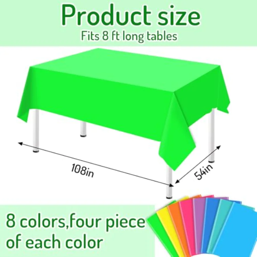 32Pcs Neon Color Plastic Tablecloth 8 Fluorescent Colors Rectangle Table, view 2
