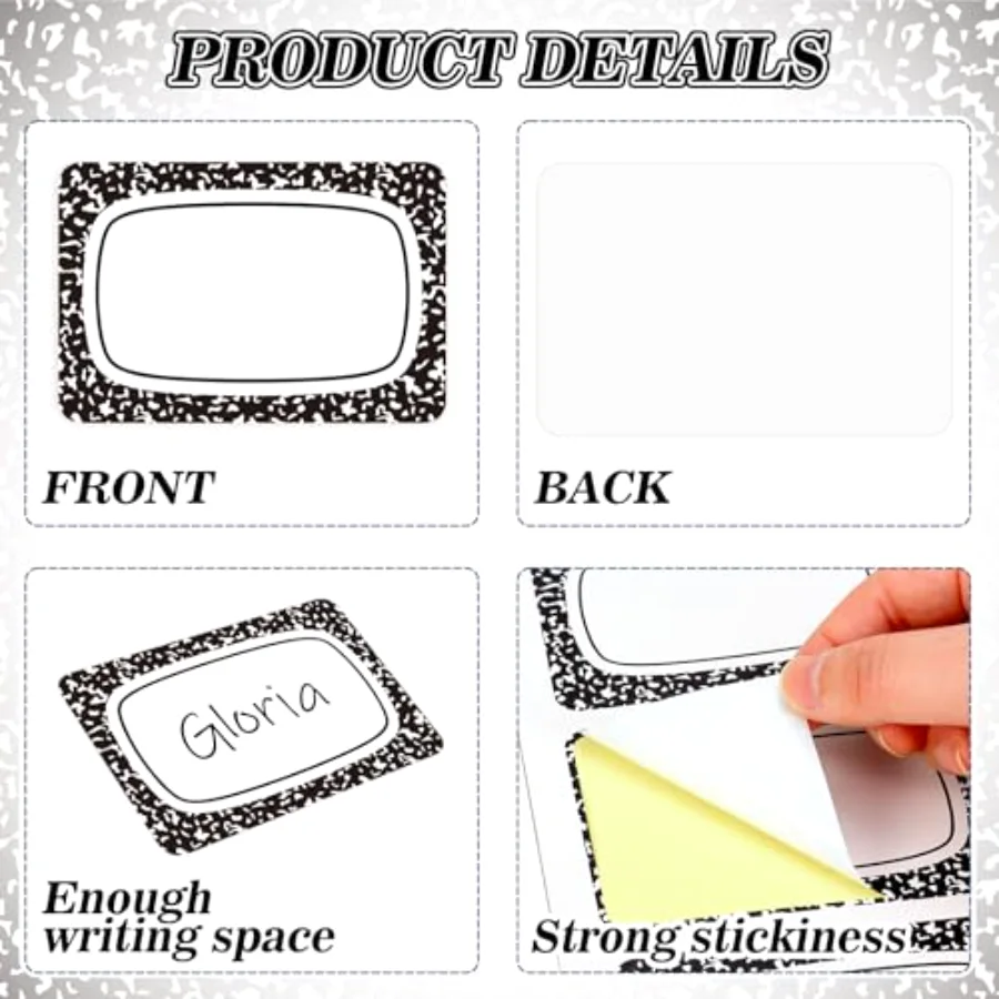 180 Pcs Composition Notebook Name Tag Stickers Self-Adhesive Nameplate, view 3