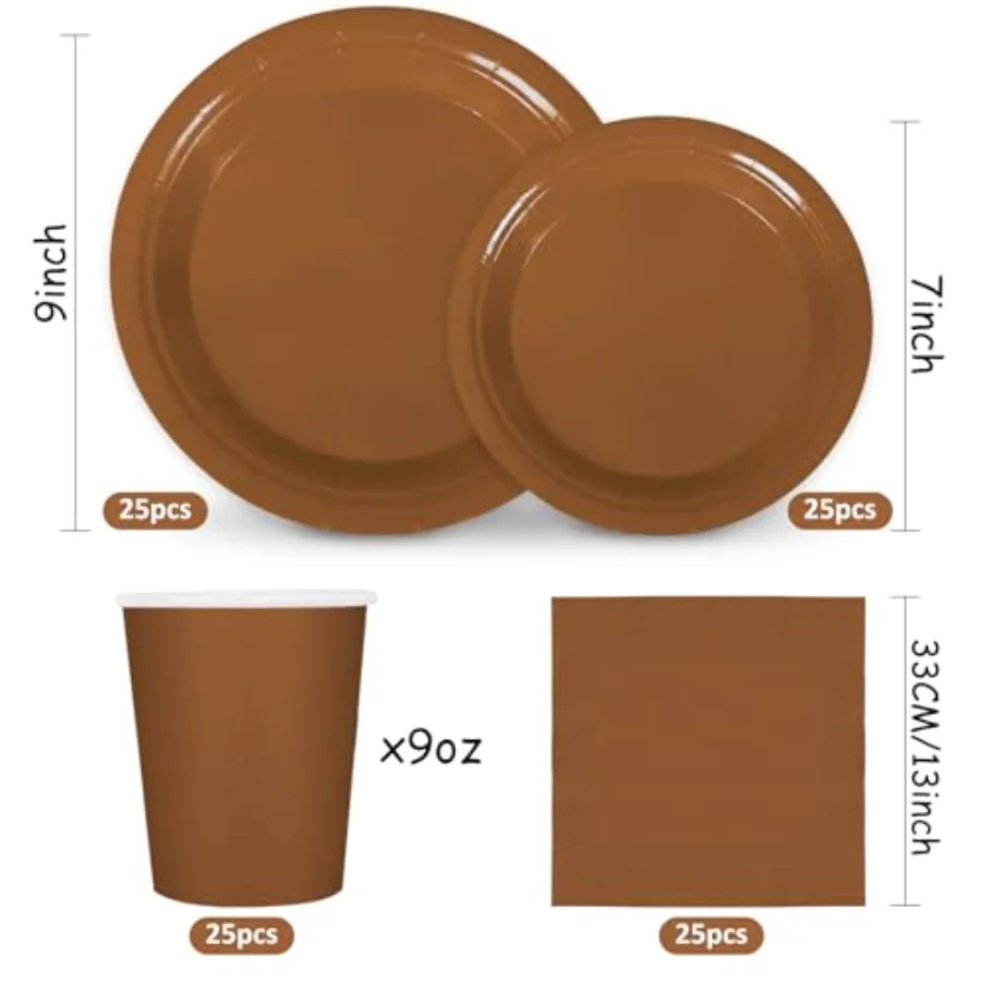 100Pcs Brown Tableware Set Fall Disposable Dinnerware Set 50Pcs Paper, view 2