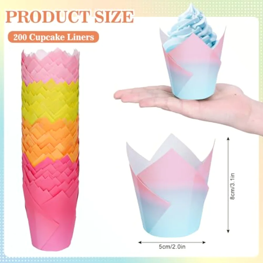 200Pcs Bicolor Gradient Tulip Cupcake Liners Greaseproof Baking Cups, view 2