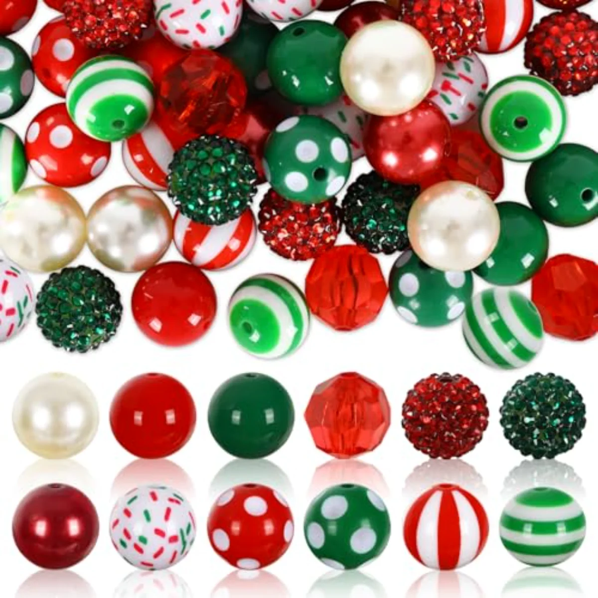 Christmas Bubblegum Beads - 20mm Mixed Chunky Acrylic Spacer Christmas