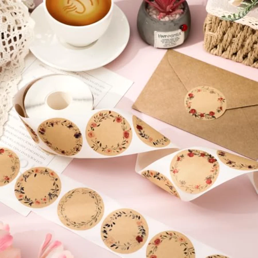 500 Pcs Spring Kraft Label Stickers Roll Tag Stickers Watercolor Flower, view 3