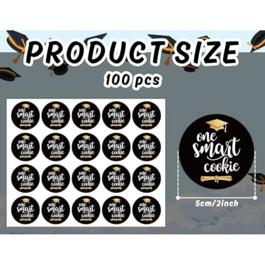 100 Pcs One Smart Cookie 2026 Graduation Stickers Black Gold Congrats Grad, view 2
