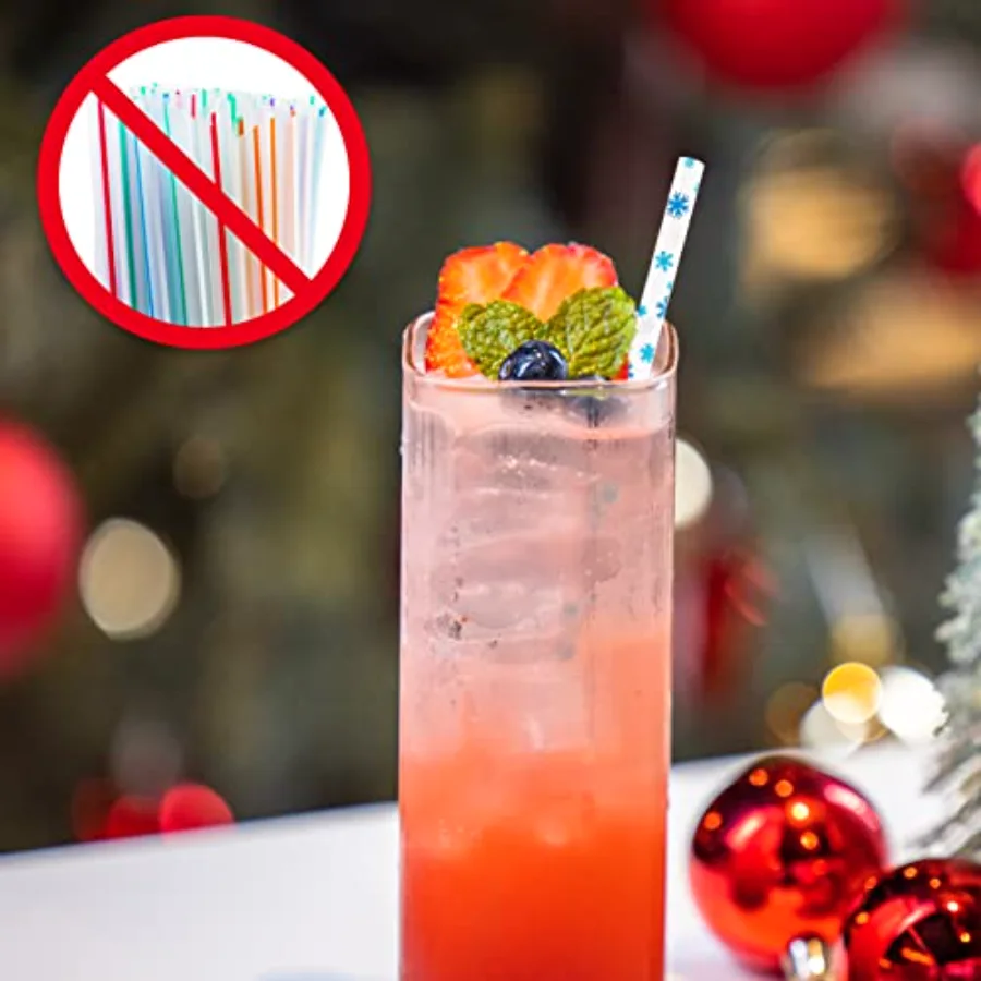 200Pcs Winter Paper Straws Snowflake Disposable Straw for Winter Holiday, view 3