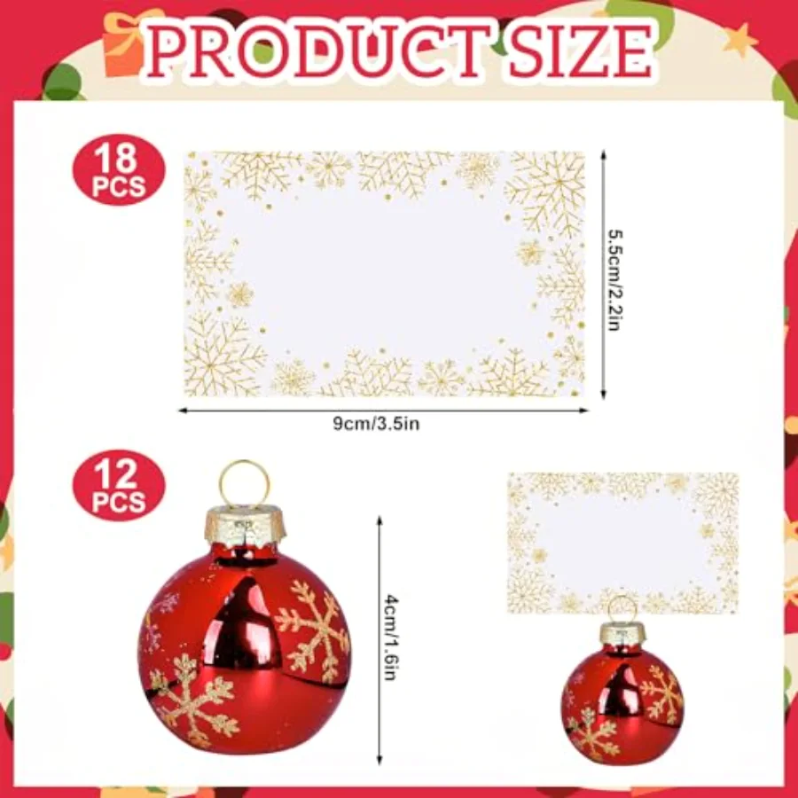 12 Packs Christmas Gold Snowflake Ornament Place Card Holders with Name, view 2