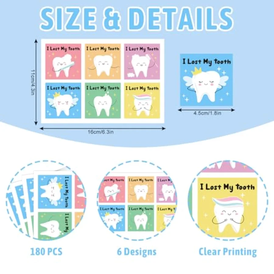 180Pcs I Lost a Tooth Stickers Back to School Cartoon Tooth Fairy Stickers, view 2
