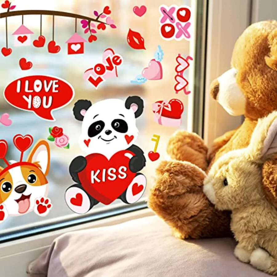 9 Sheet Valentine's Day Window Clings - Lovely Animals Decals, view 4
