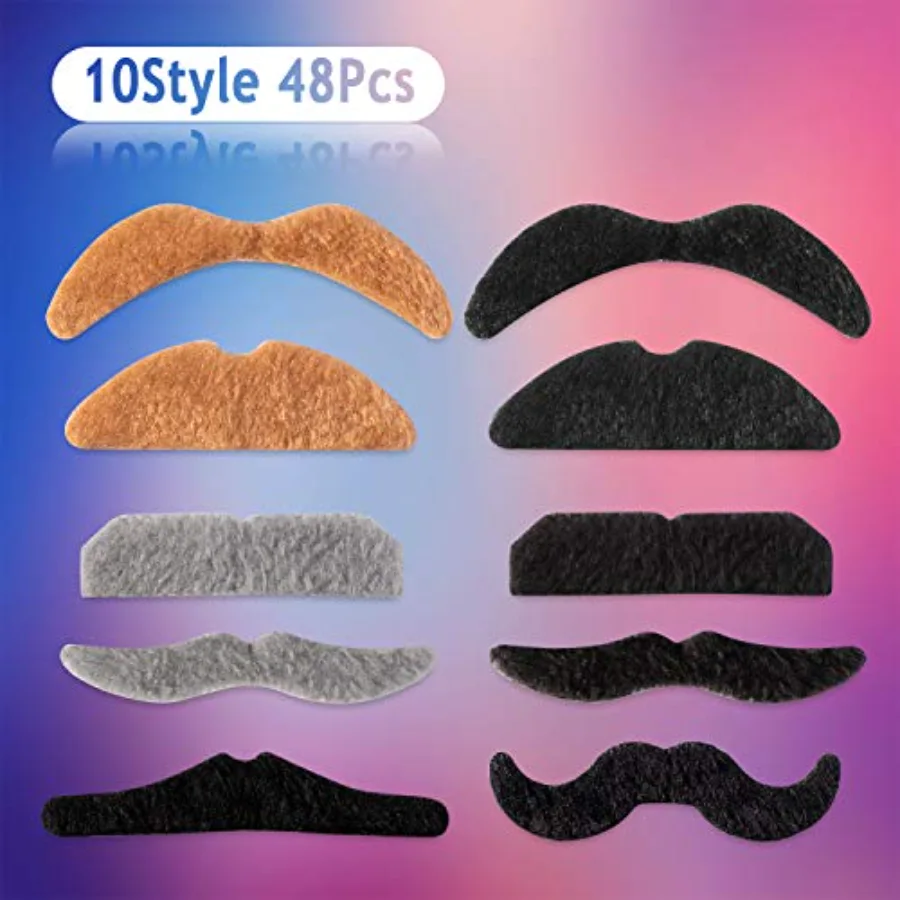 48Pcs Fake Mustaches Self-Adhesive Novelty Mustaches Set Costume Facial, view 2