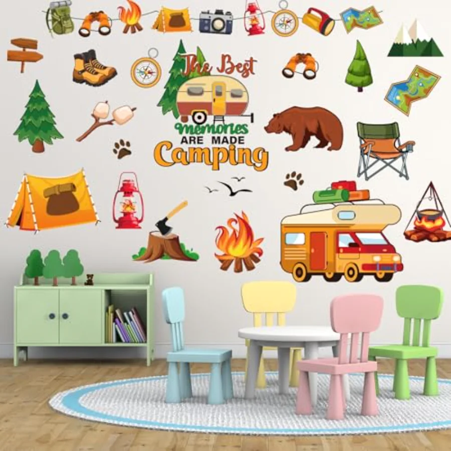 9 Sheets Camping Wall Decal Stickers Camper Bonfire Adventure Room Mural, view 4