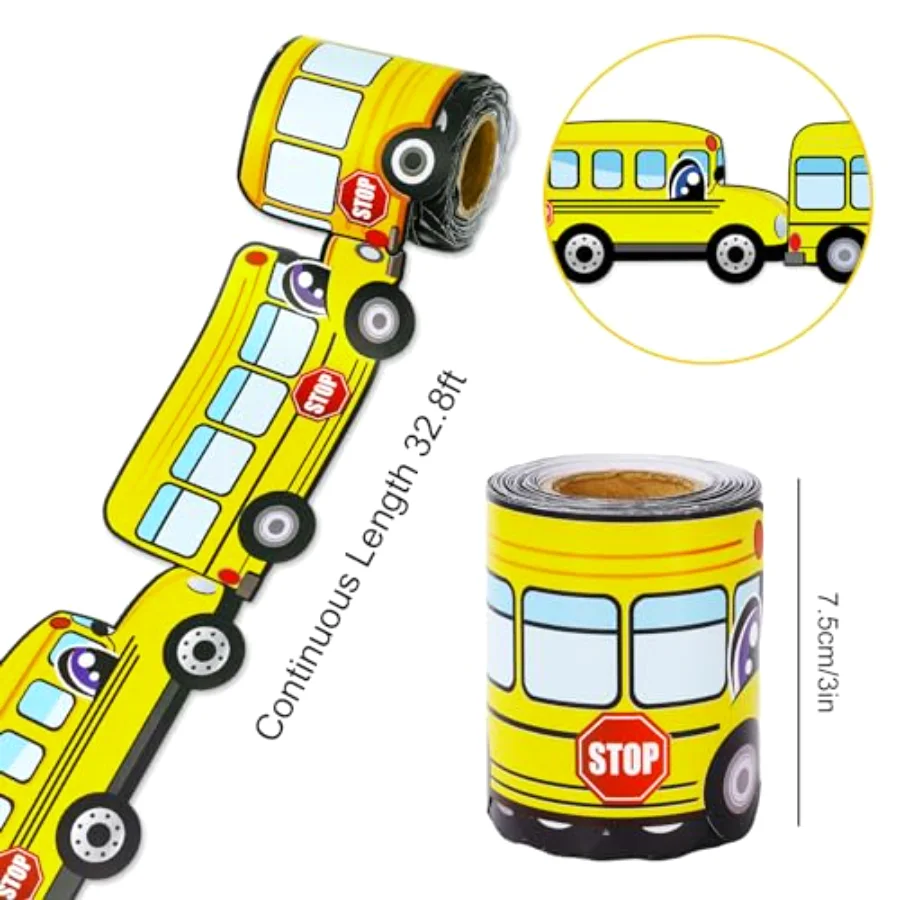 32.8 Ft School Bus Bulletin Board Borders Yellow Cartoon Bus Die-Cut, view 2