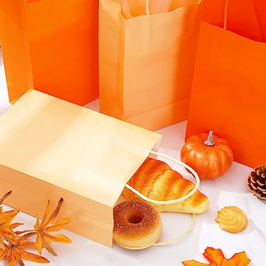 Orange Party Favor Bags 24 Pcs Paper Gift Bag with Handles Fall Grocery, view 4