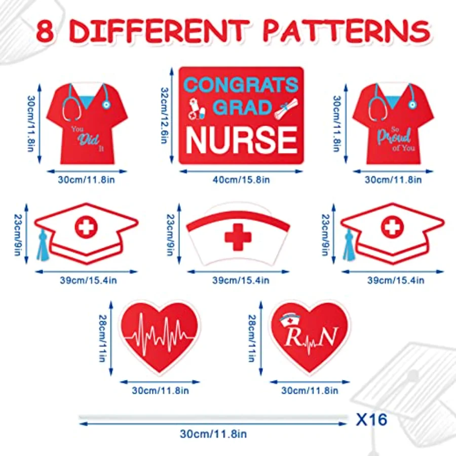 8Pcs Nurse Graduation Yard Signs with 16Pcs Stakes Grad Cap Nurse Cap Lawn, view 4