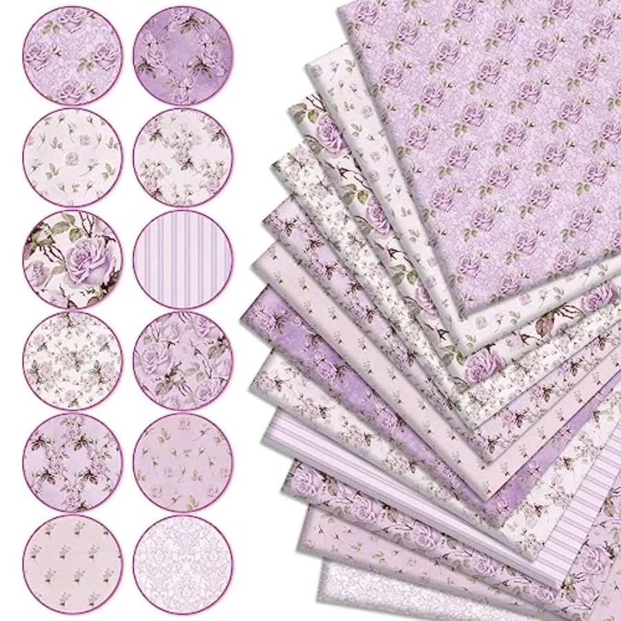 12 Pcs Vintage Floral Cotton Fabric Bundles 18 x 22 Inch Retro Floral Fat, view 3