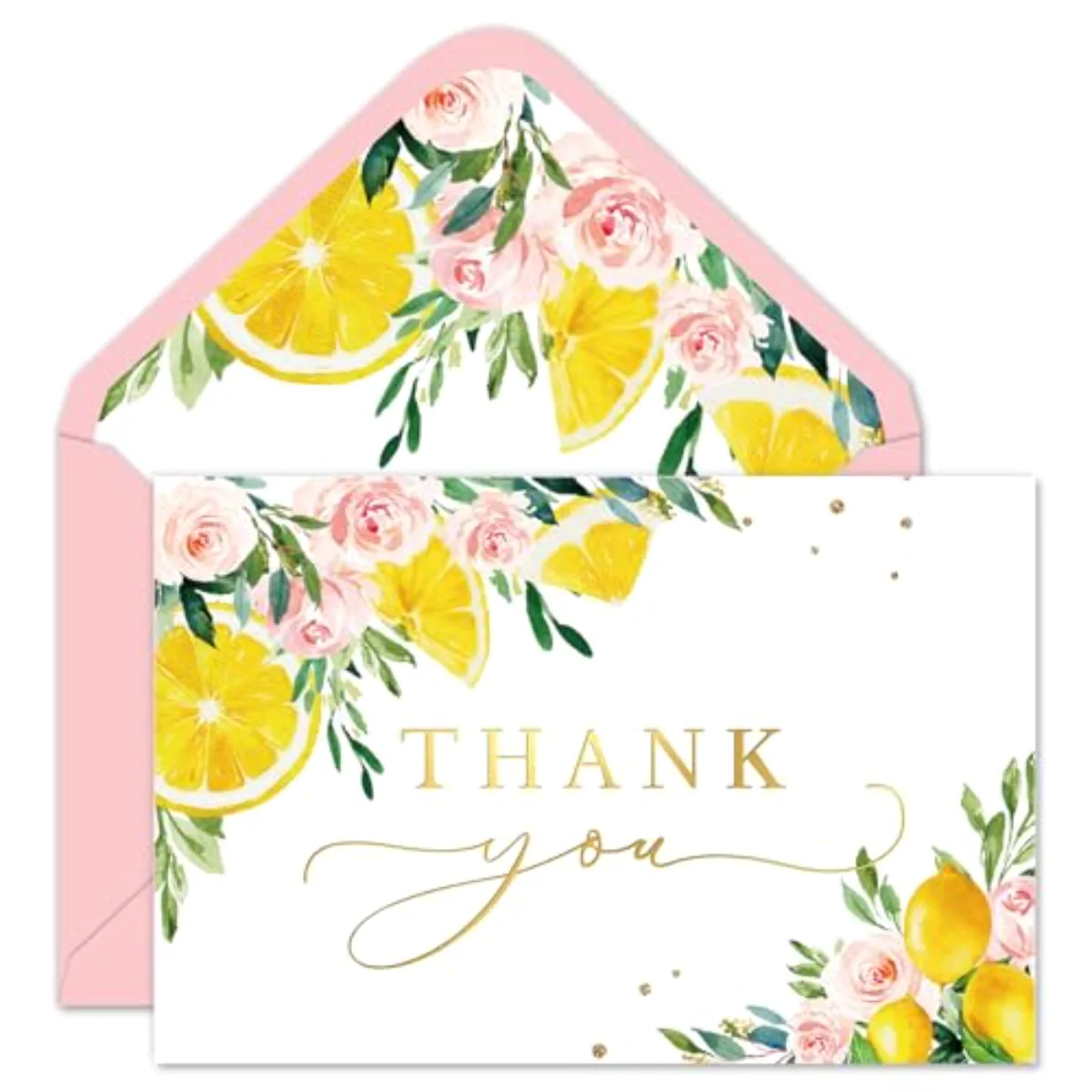 24 Pack Lemon Floral Thank You Cards Pink Flower Yellow Lemon Thank You