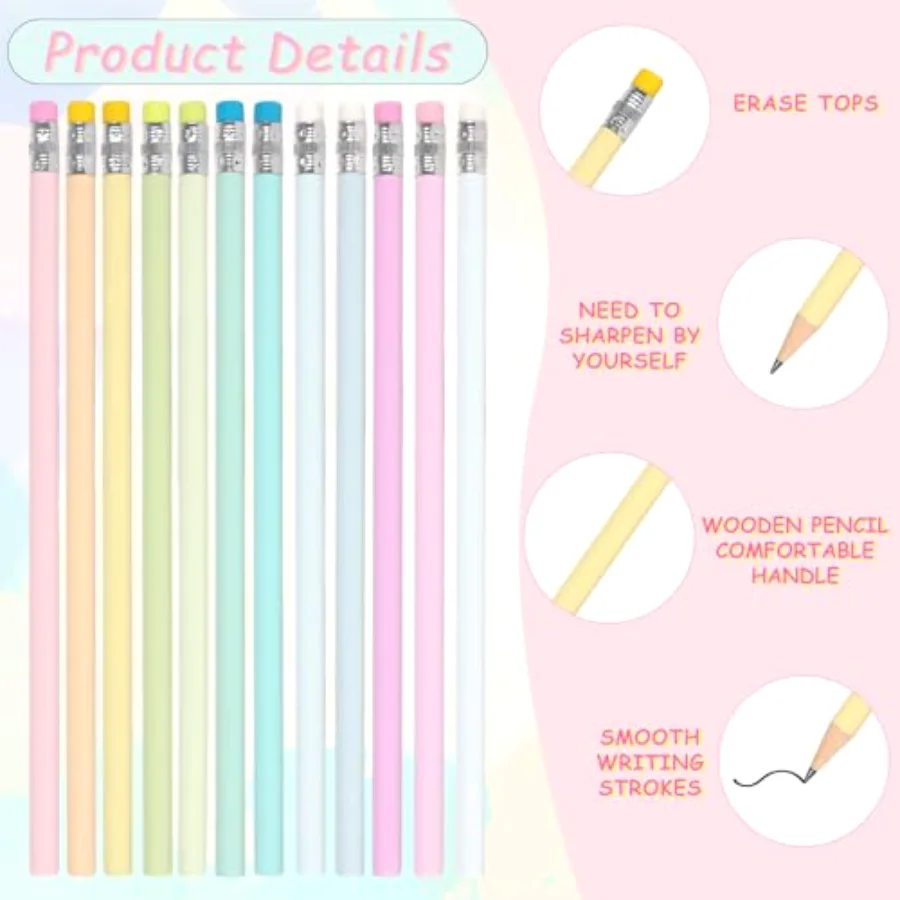 48Pcs Pastel Color Pencils with Erasers Back to School Colorful Wooden, view 3