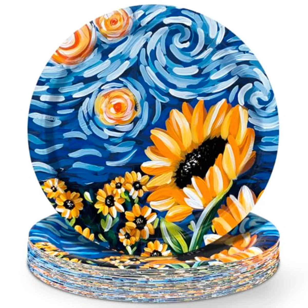 40 Pcs Starry Night Sunflower Paper Plates 9 Inch Disposable Plates Van