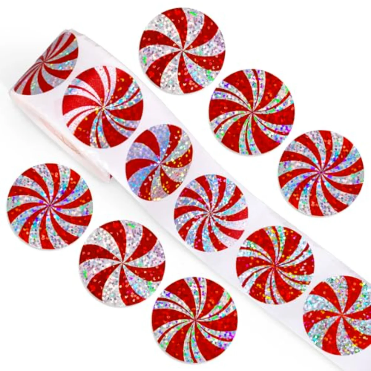 Christmas Candy Stickers Roll Holographic Seal Stickers Red Peppermint