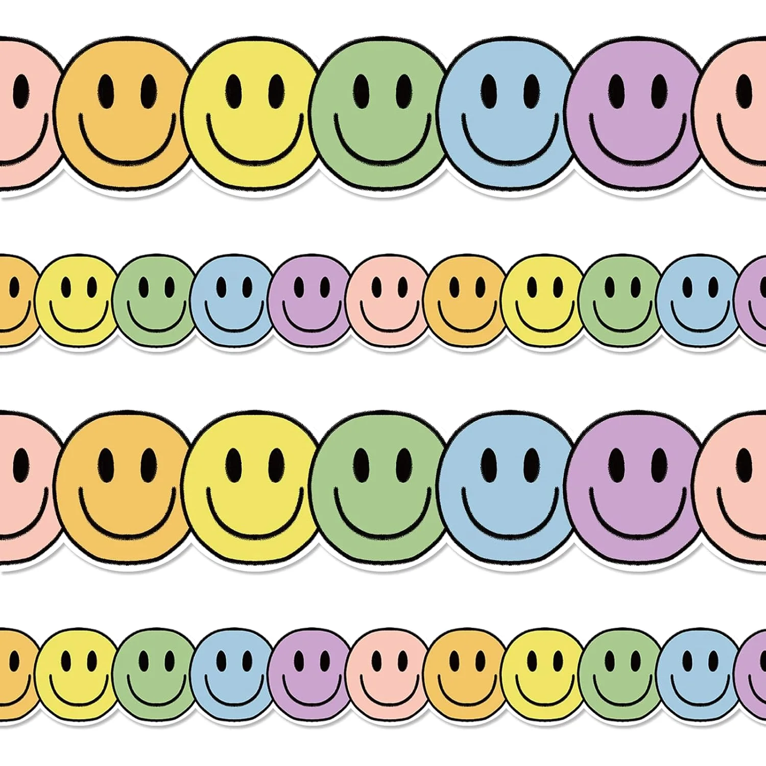 32.8 Ft Boho Happy Face Bulletin Board Border Pastel Color Smile Face Die