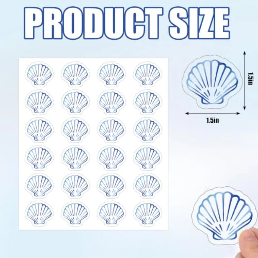 480Pcs Seashell Stickers Blue Foil Clear Sea Shell Decals Beach Themed, view 2