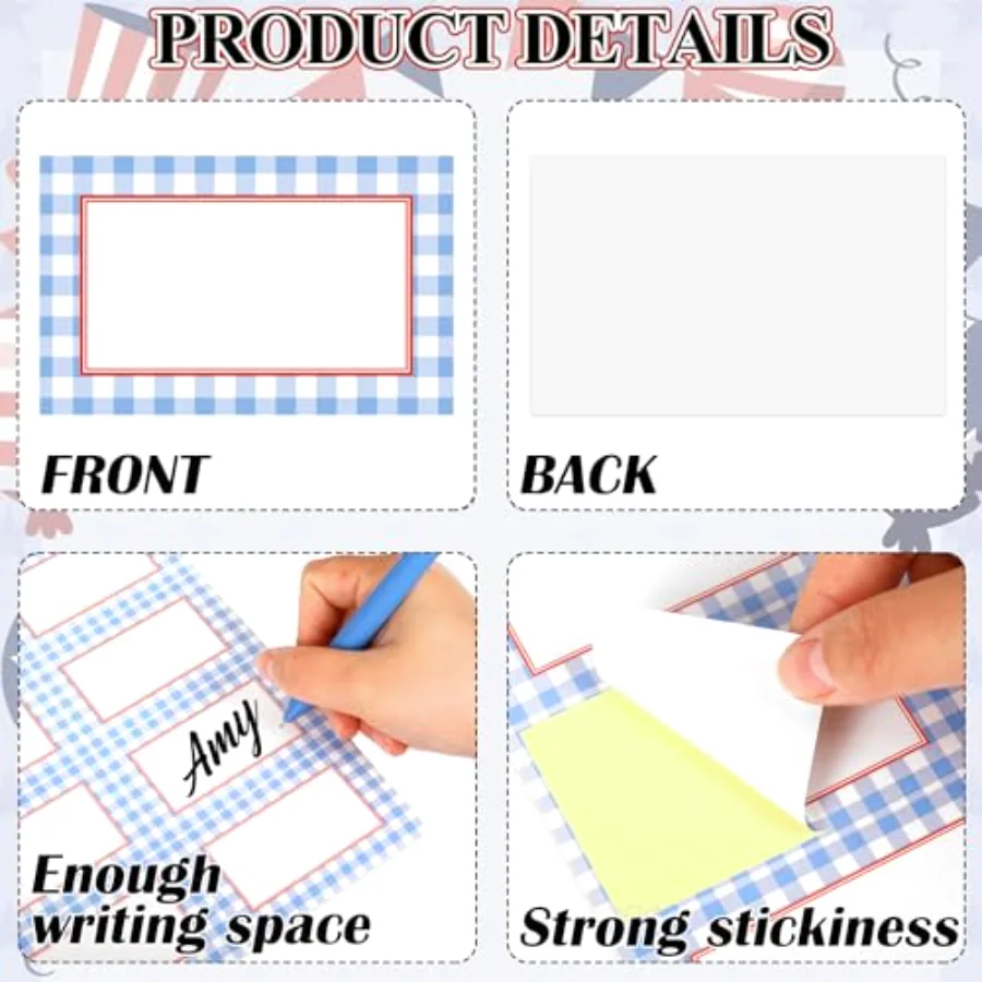 120 Pcs Name Tag Stickers Red Blue Plaid Bottle Labels Self-Adhesive, view 3