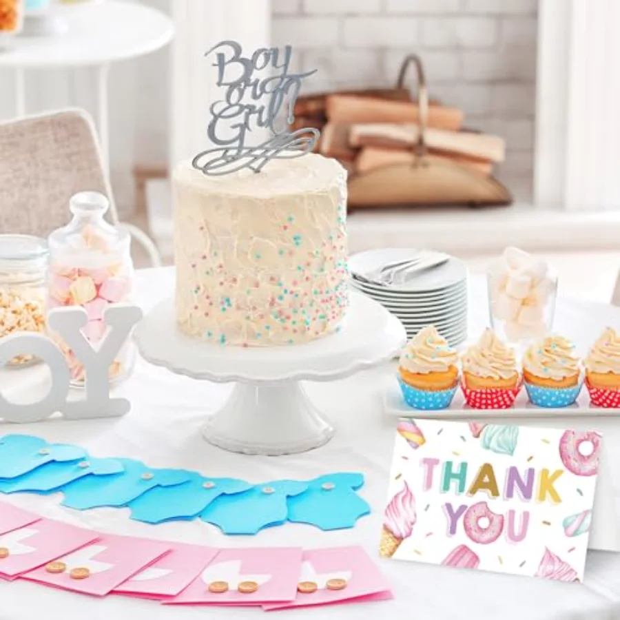 24 Pack Sweet Party Thank You Cards Bulk Ice Cream Donut Cupcake Note, view 4