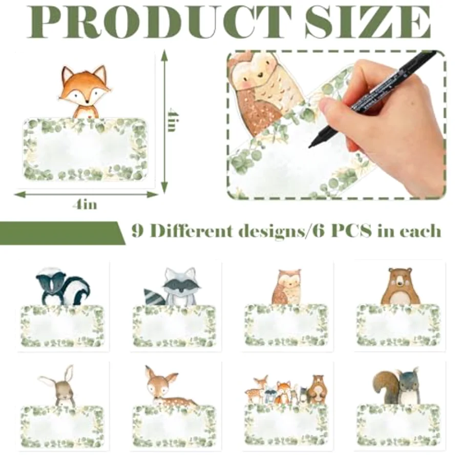 54 Pcs Woodland Animal Name Tag Stickers Back to School Jungle Animal Self, view 2