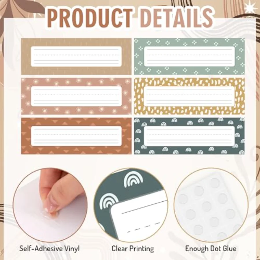 72 Pcs Boho Desk Name Tags 9 x 3 Inch Classroom Desk Nameplates Neutral, view 3