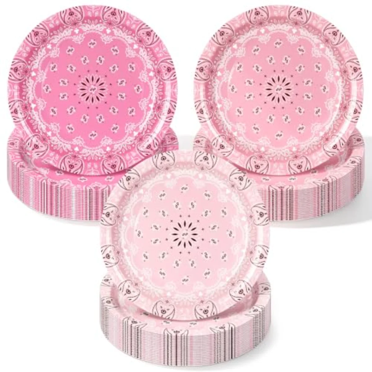 48Pcs Western Bandana Paper Plates Pink Cowgirl Paisley Disposable Plate 3