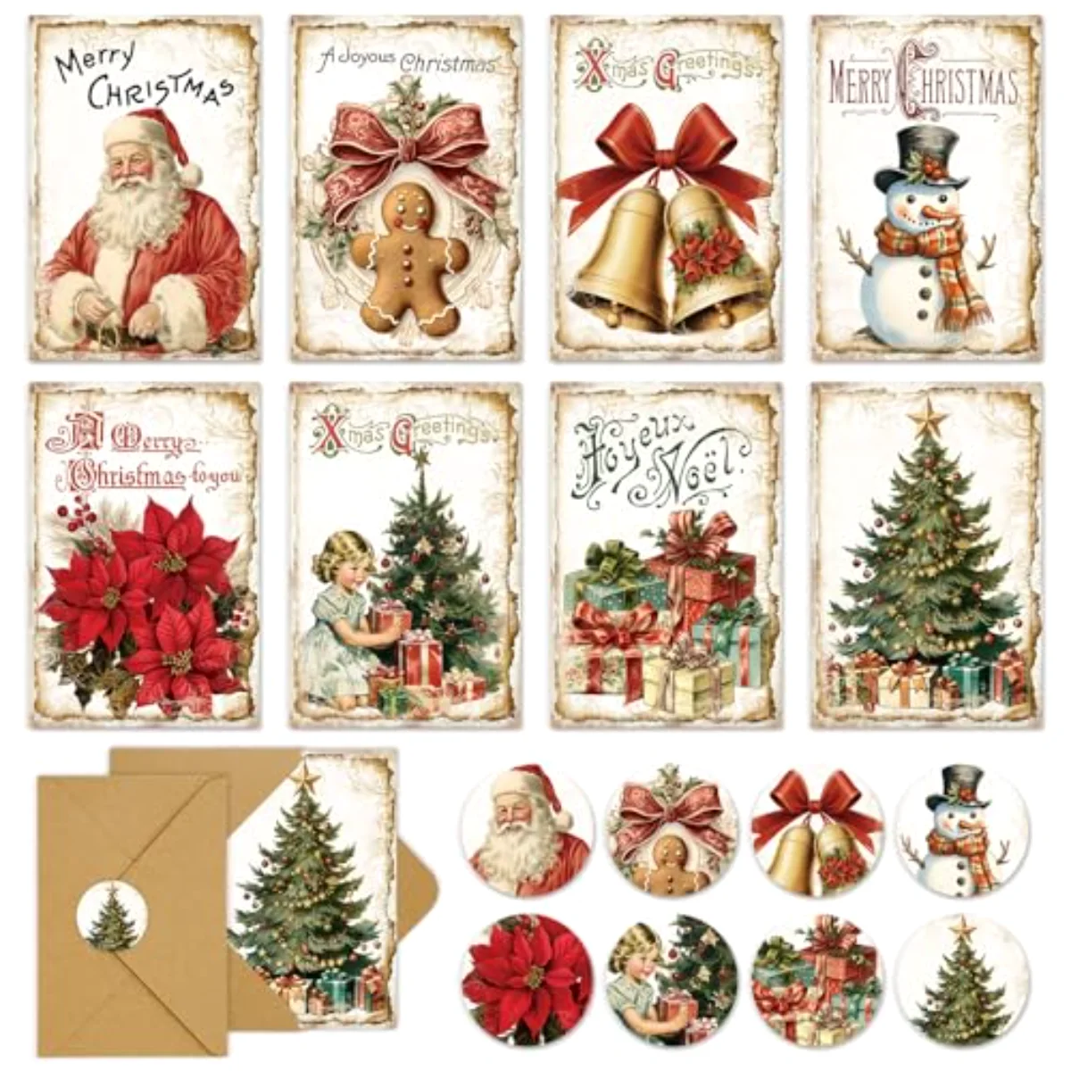 40 Packs Christmas Vintage Greeting Cards Retro Xmas Tree Santa Snowman