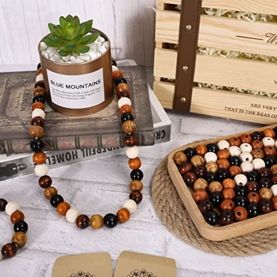 240Pcs Farmhouse Rustic Fall Wood Beads Natural Round Wooden Beads, view 4
