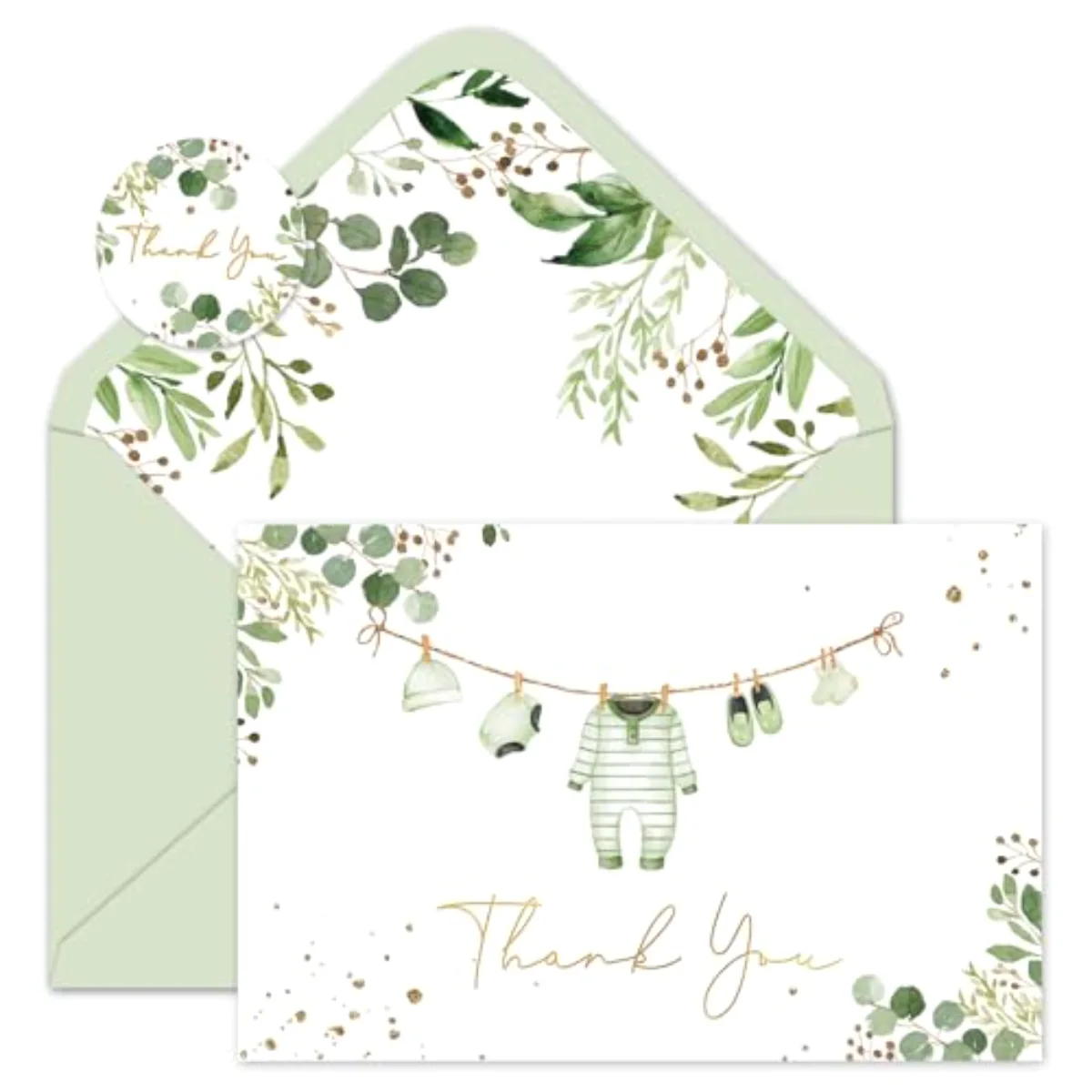 Baby Shower Thank You Cards 24 Pack Green Baby Note Cards with Envelope