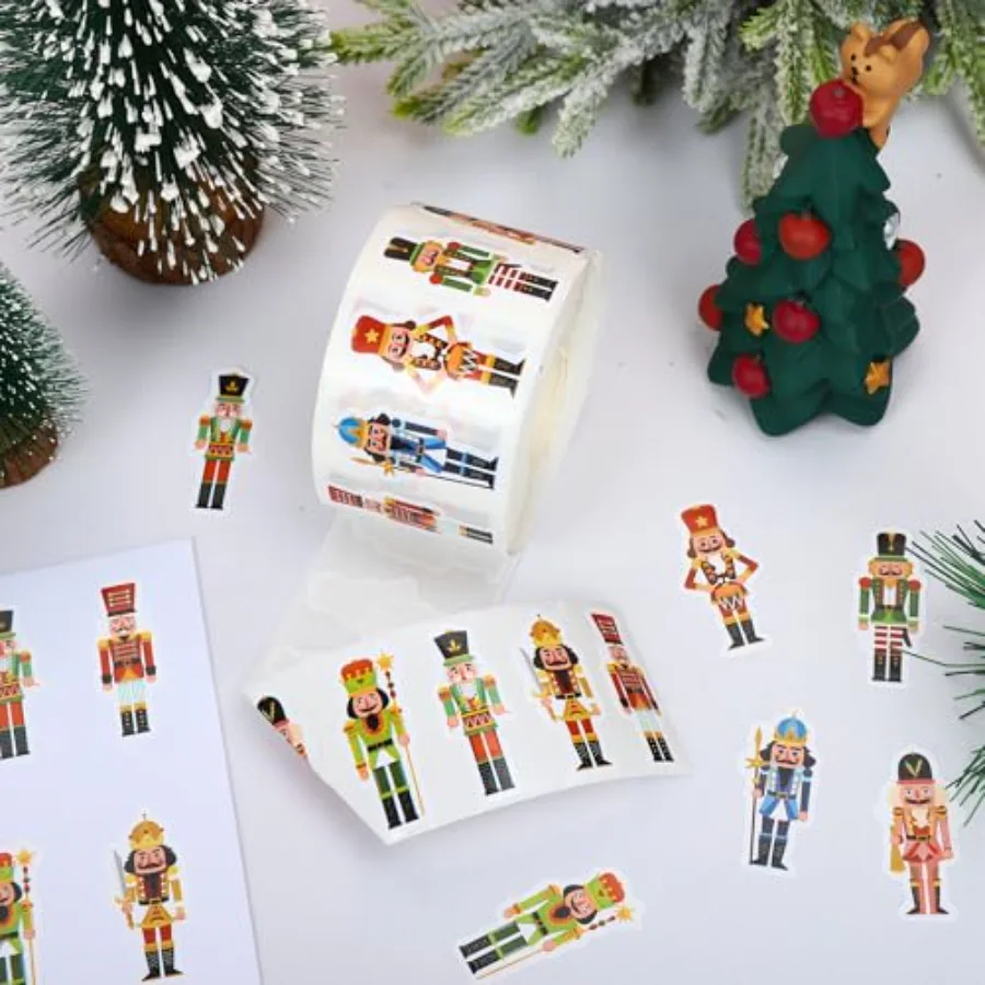 1000Pcs Christmas Nutcracker Stickers Roll Xmas Cartoon Nutcracker King, view 3