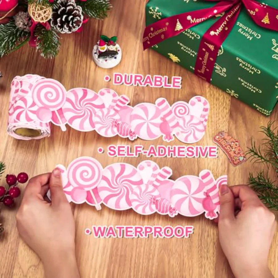 32.8 Ft Christmas Bulletin Board Border Candy Peppermint Border Trim Self, view 3