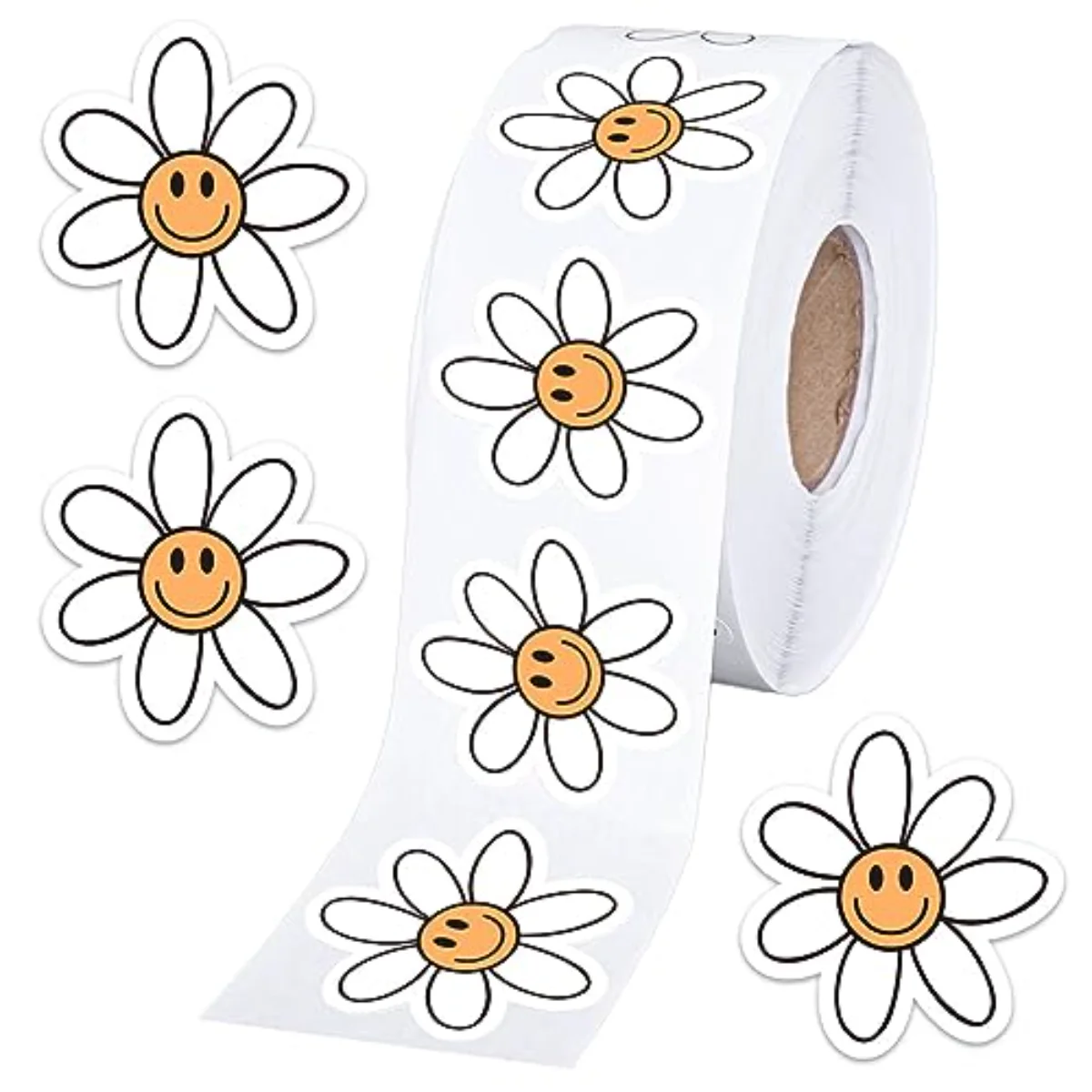 1000Pcs Boho Daisy Stickers White Smile Daisy Shaped Roll Stickers Hippie