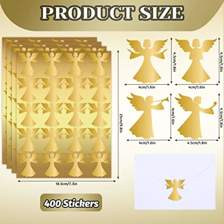 400Pcs Christmas Stickers Gold Angel Envelopes Seal Stickers Self-Adhesive, view 2