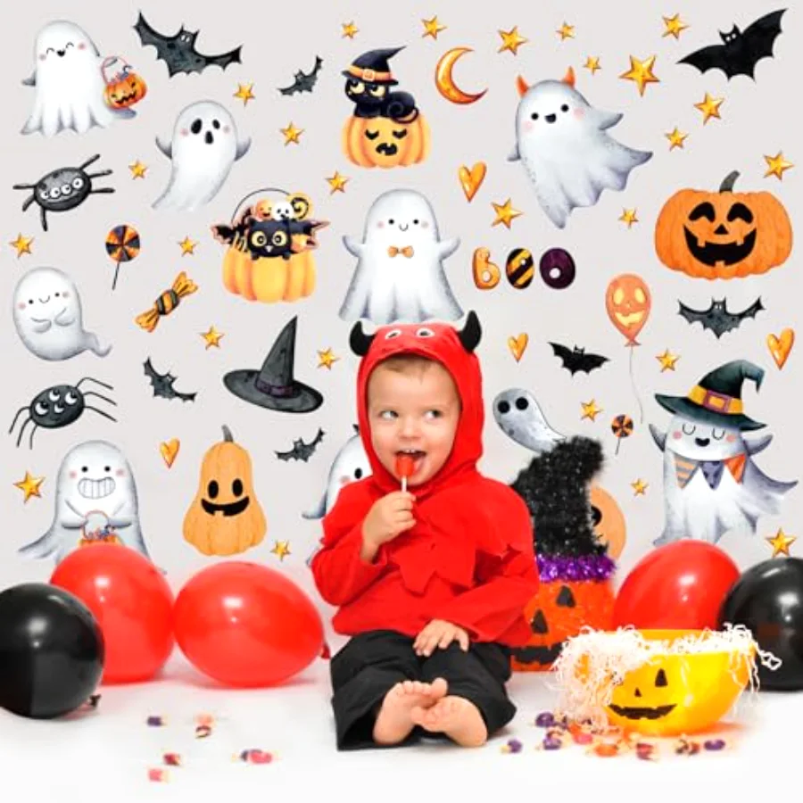 9 Sheets Halloween Cartoon Wall Stickers Cute Ghost Boo Pumpkin PVC Room, view 4