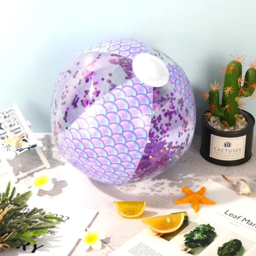 3Pcs 16'' Mermaid Inflatable Beach Ball Glitter Pool PVC Balls Game Play, view 4