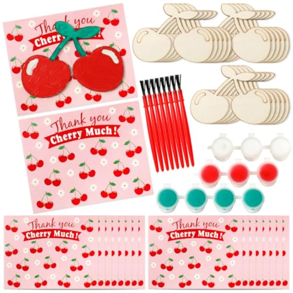 24 Sets Cherry Party Favors Cards with Wood Painting Crafts Bulk Blank