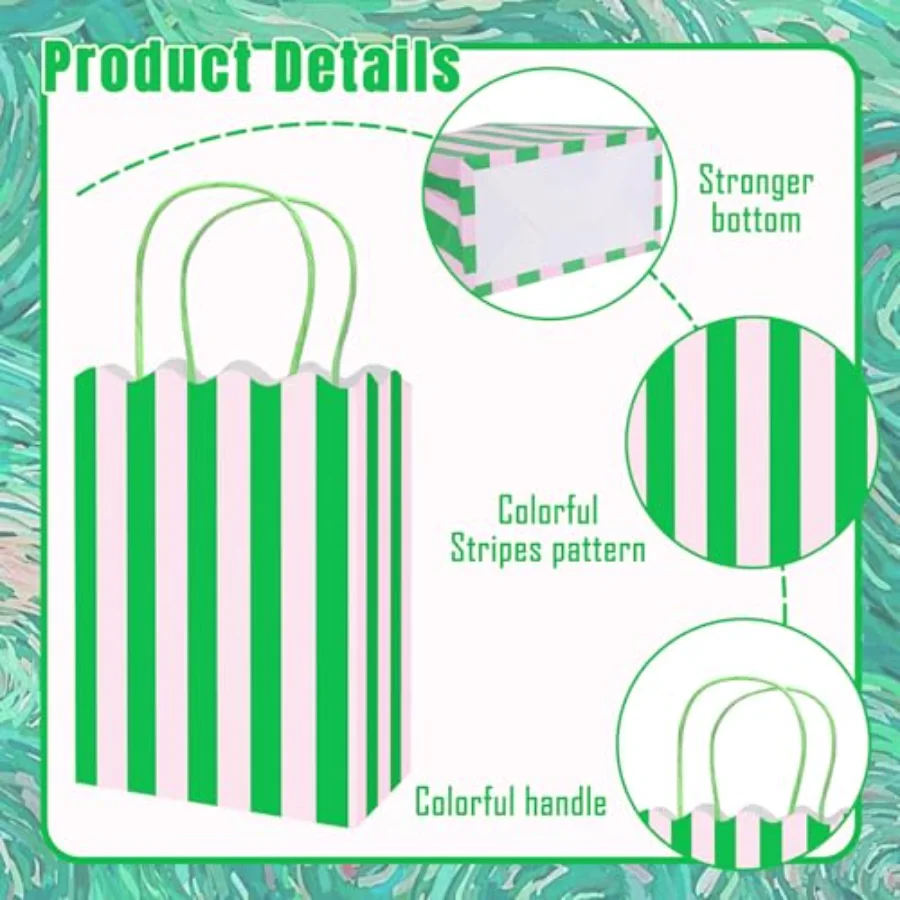 24 Pcs Colorful Striped Paper Gift Bag with Handles, view 3