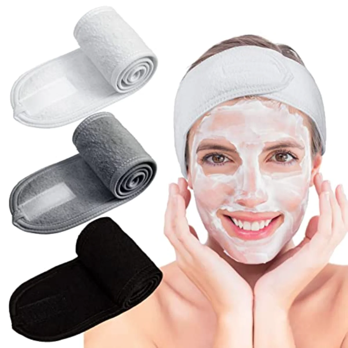 3Pcs Spa Facial Headband Make Up Wrap Head Terry Cloth Headband Adjustable