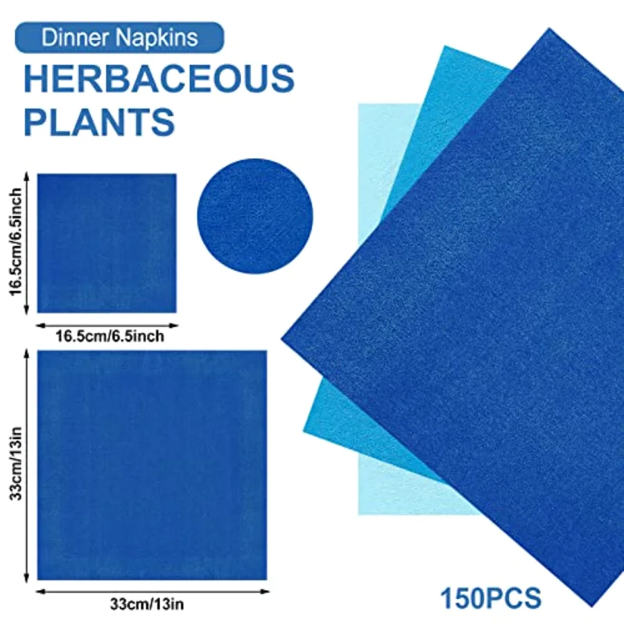 150 Pack Blue Paper Napkins 3 Gradient Blue Colors Disposable Luncheon, view 2