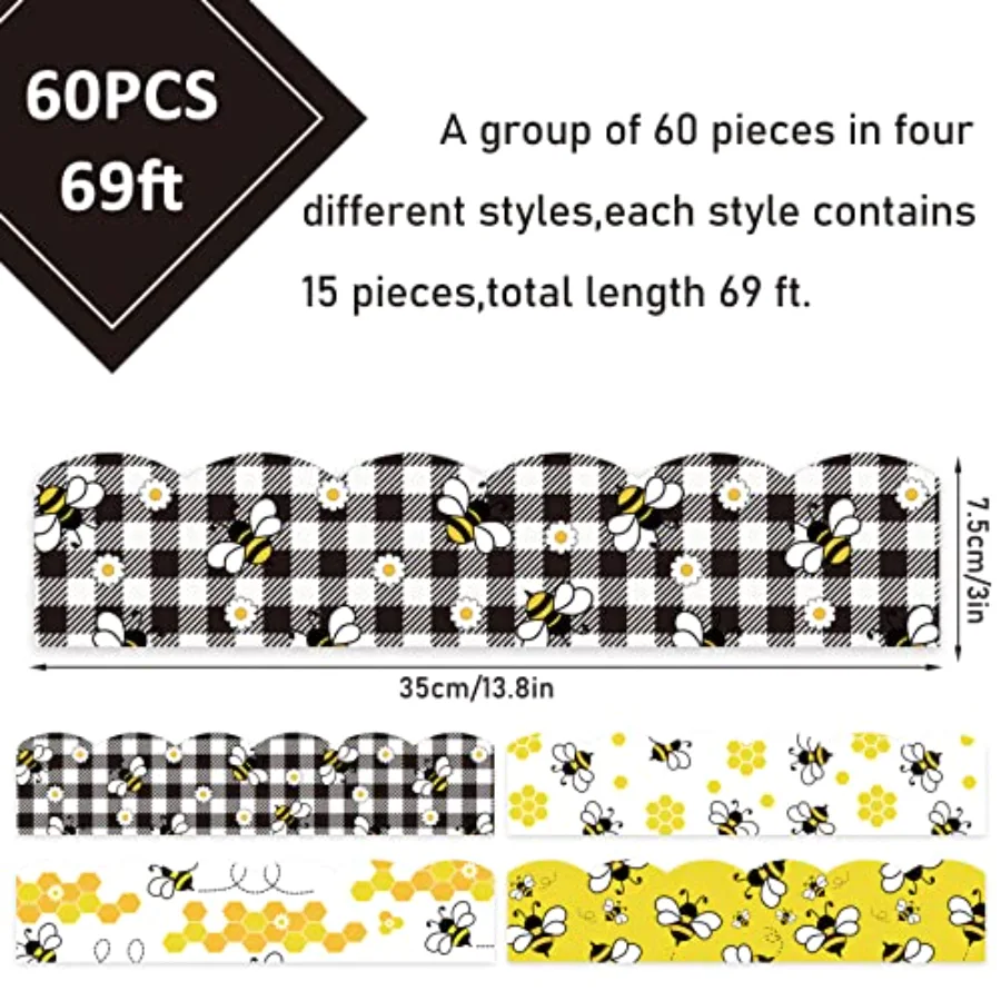 69Ft Bee Bulletin Board Borders Black Yellow (VZRG), view 2