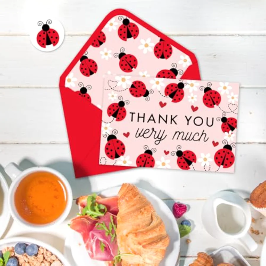 24 Pcs Ladybugs with Daisy Thank You Cards Greeting Cards with Envelopes, view 4