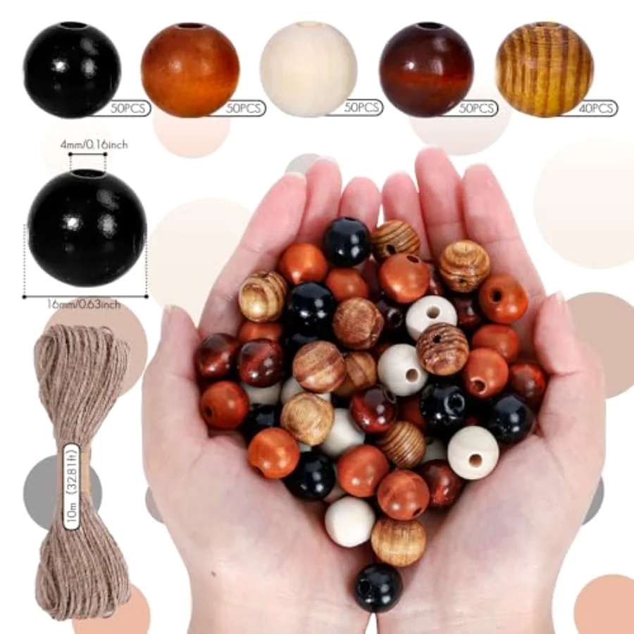 240Pcs Farmhouse Rustic Fall Wood Beads Natural Round Wooden Beads, view 2