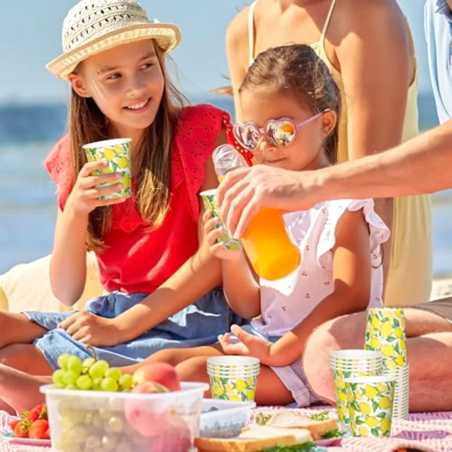 100 Pcs Summer Lemon Paper Cups Watercolor Yellow Lemon Fruit Disposable, view 4